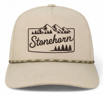 Stonehorn cream mountain script hat